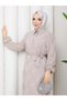 Skirt Ruched Half-Buttoned Belted Dress Cream Hnt8602 - 7