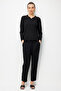 Women's Polo Collar Embroidered Fine Knit Blouse 26361 Black - 3