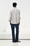 Striped Navy Blue Linen Shirt with Embroidery and Pocket Detail - 4