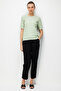 Women's Crew Neck Diamond Patterned Fine Knit Blouse 26358 Dark Green - 4