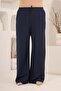 Elastic Waist Wide-Leg Plus Size Women's Linen Pants Navy Blue