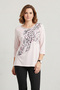 Women's Plus Size Stretch Fabric Stoned Leopard Printed Printed Three Quarter Sleeve Mother T-Shirt Combed Cotton Blouse