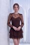 Women's Lace Detailed Patterned Short Dress Brown, Black - 2