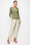 Women's Open Collar, Metal Buttoned Sleeves, Cotton Piece Combed Cotton Blouse 26805 Khaki - 3