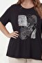 Flower Printed Women's Large Size T-Shirt Black - 2