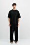 Corded Fabric Textured Baggy Sweatpants Black - 8