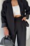 Women's Black Oversized Single Button Blazer Jacket Pants Suit Dpstr4085 - 3