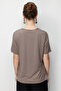 Women's V-Neck Pocket Satin Striped Combed Cotton T-Shirt 26828 Mink - 4