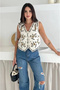 Women's Cream V-Neck Ethnic Floral Embroidered Buttoned Linen Woven Pinterest Bohemian Vest