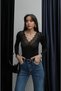 Women's Black V-Neck Long Sleeve Lace Detailed Stretchy Viscose Romantic Blouse Body - 3