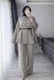 Gold Button Detail Pancohole Sleeve Belt Piece Tunic Set - Stylish Double Set - 2