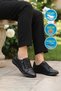 Black Genuine Leather Anatomical Lightweight Flexible Women's Casual Shoes 635 Z