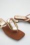 Women's Flip Flops Gold Brown Suede Slipper Gold Buckled Low Heels with Blunt Toe - Stylish Summer Trend - 4
