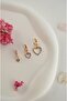 Turquoise Stone Heart Triple Hoop Earring Set – Minimal Heart Charm Earring Combination - 3