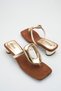 Women's Flip Flops Gold Brown Suede Slipper Gold Buckled Low Heels with Blunt Toe - Stylish Summer Trend - 2