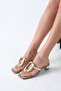 Women's Flip Flops Dore Ten Suede Slipper Gold Buckled Low Heels with Blunt Toe - Stylish Summer Trend
