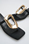 Women's Flip Flops Black Suede Slipper Gold Buckled Low Heels with Blunt Toe - Stylish Summer Trend - 4