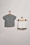 Kaplan Printed Striped T-Shirt Shorts 2'Li Set - 2