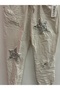 Women's Beige Italian Star D Patterned Sequined Elastic Waist Lace-Up L Stretch Fabric Pants 40 - 46 Size - 2