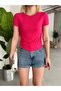 Women's Fuchsia Side Ruched Detail Crew Neck Soft-Textured Blouse - 3