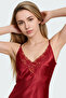230 Burgundy Color Satin Strap Nightgown - 4