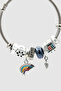 Silver Anthracite Bijouterie Handcuff Bracelet with Rainbow and Art Themed Charm Detail - 3
