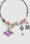 Silver Purple Bijouterie Handcuff Bracelet with Winged Heart and Key Figures - 4