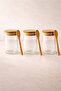 Bamboo 200ml Sealed Round Jar Set of 3 with Lids, Handles, and Spoons Kw-372A - 2