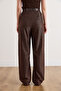 Women's Brown Belt Li Pocketed Slim D Drapey K Velvet Pants Pnt-19000397 - 6