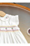 Girls White Ruffled Sleeve Embroidered Dress - 4