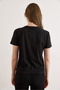 Women's Black Floral Paneled Cotton Regular Fit T-Shirt Tsh-19000958 - 6