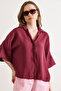 Women's Burgundy Bat Hidden Placket Drapey Modal Shirt Gml-19001429 - 4