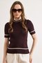 Women's Plum Crew Neck Striped Cotton Content E Stretchy Knitwear Blouse Blz-19003268 - 3