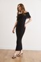 Women's Black Madonna Collar Corded Fabric Cotton Content Midi t Knit Dress Elb-19002603 - 3