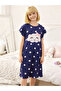 Girls Navy Blue Graphic Print Nightdress