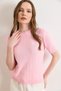 Women's Candy Pink Heart Embroidered Hair Braided Transitional Knitwear Blouse Blz-19003221 - 4