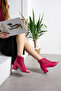 Rania Fuchsia Leather File Zip Detail 5 cm Heeled Boots