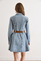 Women's Light Blue Belt Li Ruffled Pocketed Mini Denim Dress Elb-19002554 - 6
