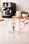 Pink Handled Glass Tulip Design Mug Set of 2 Decorative Glass Coffee and Tea Cups - 7