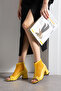 Rania Yellow Leather Mesh Zip Detail 5 cm Heeled Boots