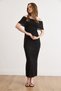 Women's Black Madonna Collar Corded Fabric Cotton Content Midi t Knit Dress Elb-19002603 - 4