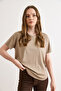Women's Mink Bottom Oval Drapey Modal Button T-Shirt Tsh-19000957 - 4