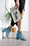 Rania Baby Blue Leather Mesh Zip Detail 5 cm Heeled Boots - 3