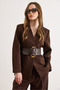Women's Brown Thick Belt Detail Lined Blazer Jacket Ckt-19000516 - 4