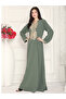 Green V Neck Jalabiya with Doriwork Embroidery - 2