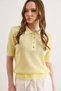 Women's Yellow Striped Detail Polo Neck Lace-Like Knit Knitwear Blouse Blz-19003227 - 4