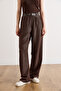 Women's Brown Belt Li Pocketed Slim D Drapey K Velvet Pants Pnt-19000397 - 4