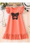 Girls Graphic Print Ruffled Sleeve Dress