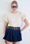 Ecru Crew Neck Knitted Blouse with Ruffled Sleeves and Padding Alc-X15401 - 7