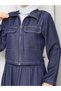 Pocket Detail Zippered Denim Jacket & Corset Skirt Hijab Suit Rc9033 - 7